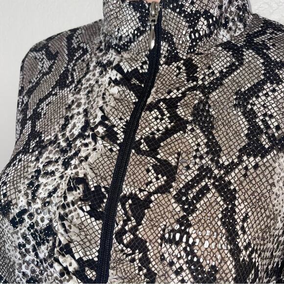 Toni Morgan black gray python snake print full zipped ruched long sleeve SZ M - Picture 9 of 10